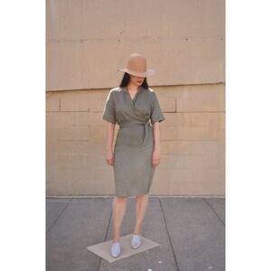 rachael harrah Linen Wrap Olive Green Dress S